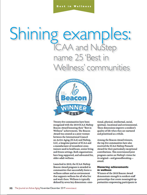 Shining examples: ICAA and NuStep name 25 